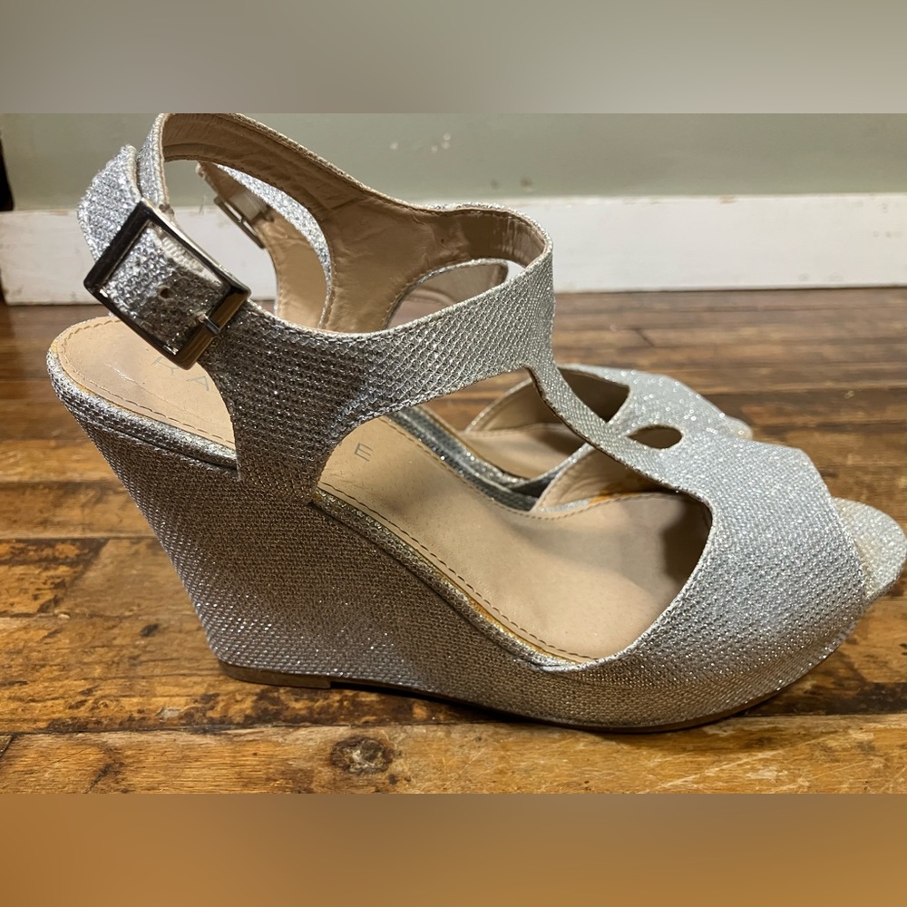 Rampage, glitter, wedge sandals, silver size 10